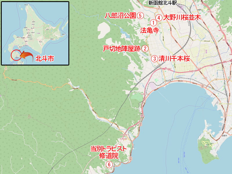 北斗市桜の名所6選相関マップ
