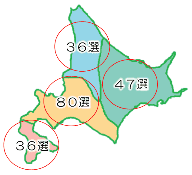 道央・道南・道東・道北　エリア別 相関マップ